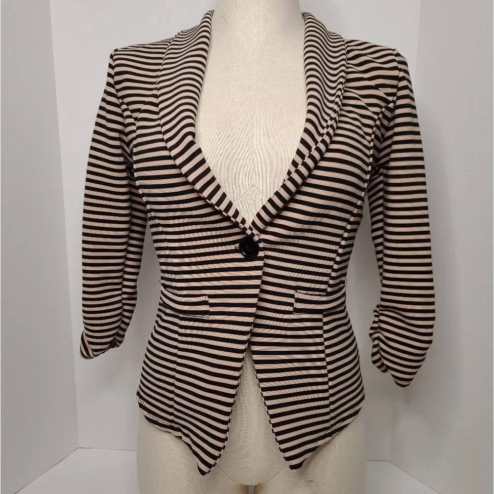 Aibon Rose Women's Striped Cream Black Blazer Size S - Picture 1 of 3